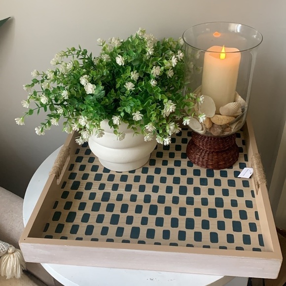 Wooden tray large oversized printed teal with handles new home decor traditional - Picture 12 of 12